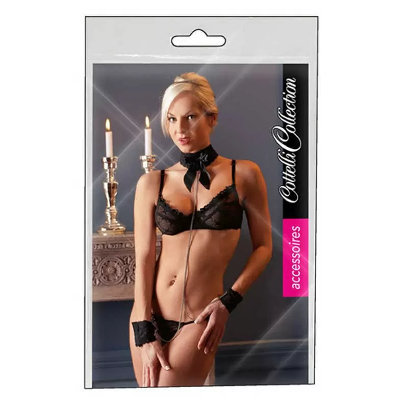 Комплект ошейник и кандалы на цепочке Cottelli jewels - черный