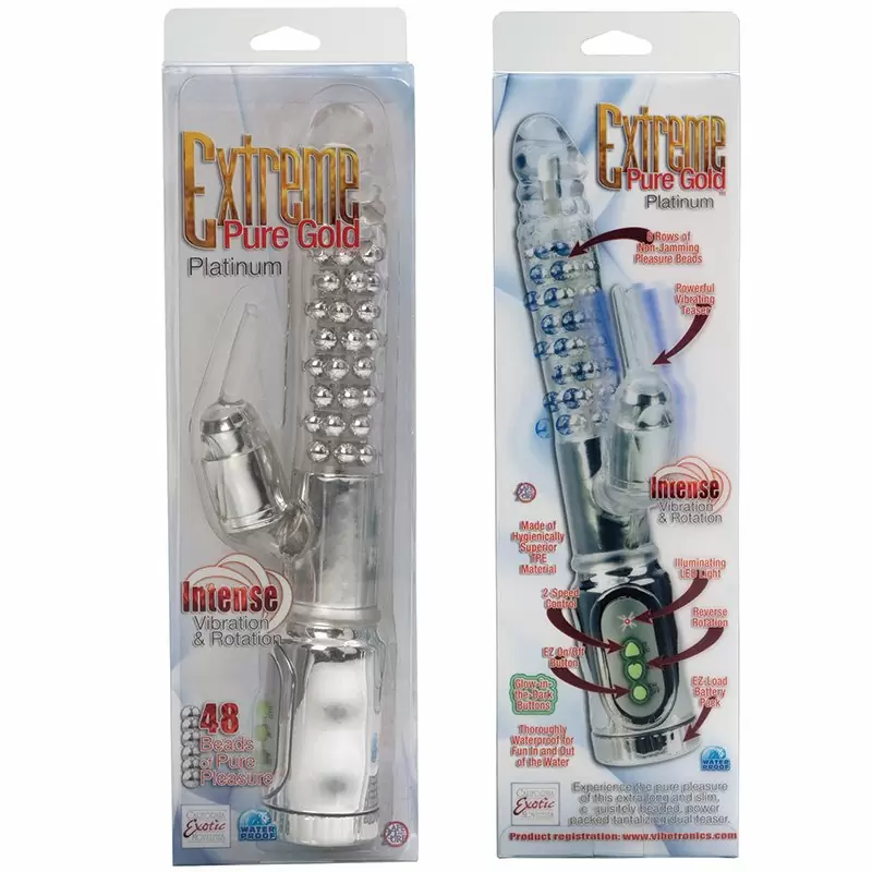 Вибромассажер Хай-Тек Extreme Pure Gold Dual Stim с ротацией – серебристый