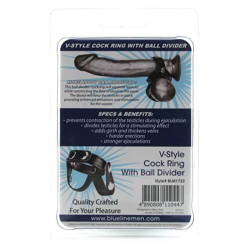Кольцо на пенис V-style Cock Ring с разделителем мошонки – черный