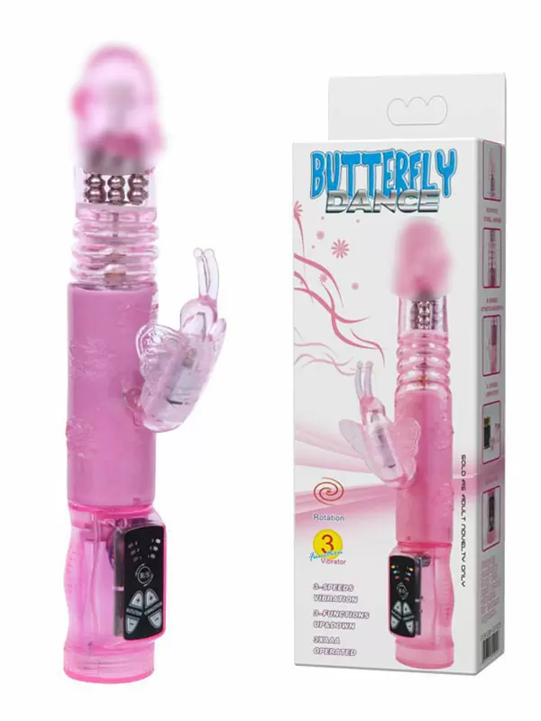 Нежный вибромассажер Butterfly Dance с ротацией и стимулятором клитора – розовый