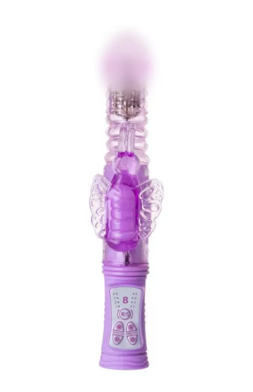 Вибратор с ротацией, поступательными движениями и клиторальным стимулятором TOYFA A-Toys – фиолетовый