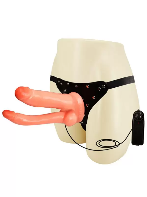 Страпон c анально-вагинальной насадкой с вибрацией Ultra Passionate Harness – телесный