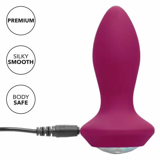Анальная вибропробка Power Gem Vibrating Petite Crystal Probe, с белым кристаллом, 9,5 см, фиолетовая