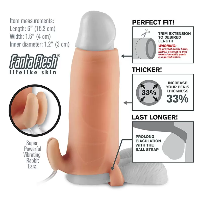 Насадка увеличитель Duo Clit Climax-Her с кольцом на мошонку, стимулятором клитора и вибрацией – телесная