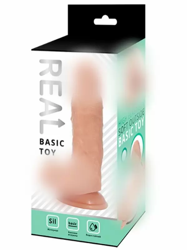 Реалистичный фаллоимитатор Real Basic, с мошонкой, 17 см, силикон, телесный