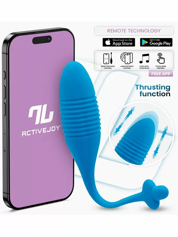 Интерактивное виброяйцо LoveCherry Thrusting Egg, 20,5 см, 8 режимов, с поступательными движениями, силикон, синий