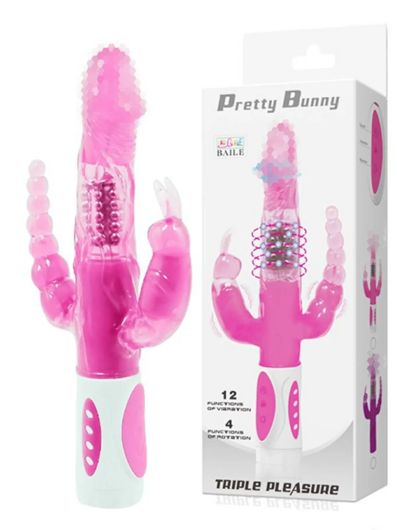 Вибратор тройного действия с ротацией Pretty Bunny Triple Pleasure – розовый 