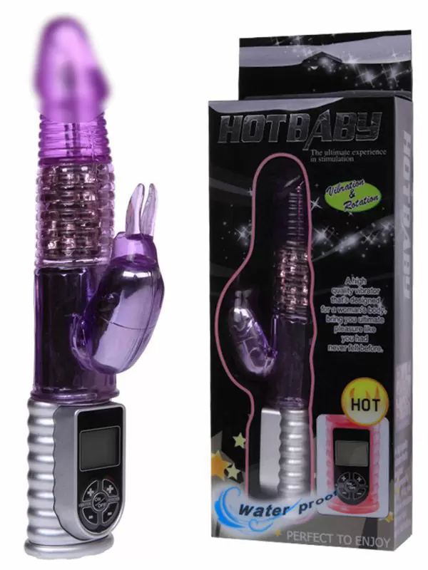 Вибратор двойного действия с ротацией Hot Baby с ЖК-дисплеем – розовый
