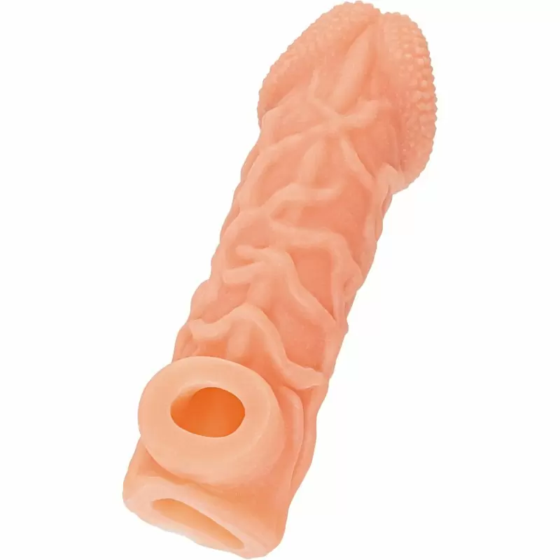 Реалистичная насадка на пенис с венками и отверстием для мошонки «Cock sleeve» (средняя), Kokos