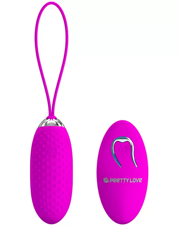 Ребристое виброяйцо PrettyLove Joanne, с пультом Д/У, 7,2 см, 12 режимов, фиолетовый