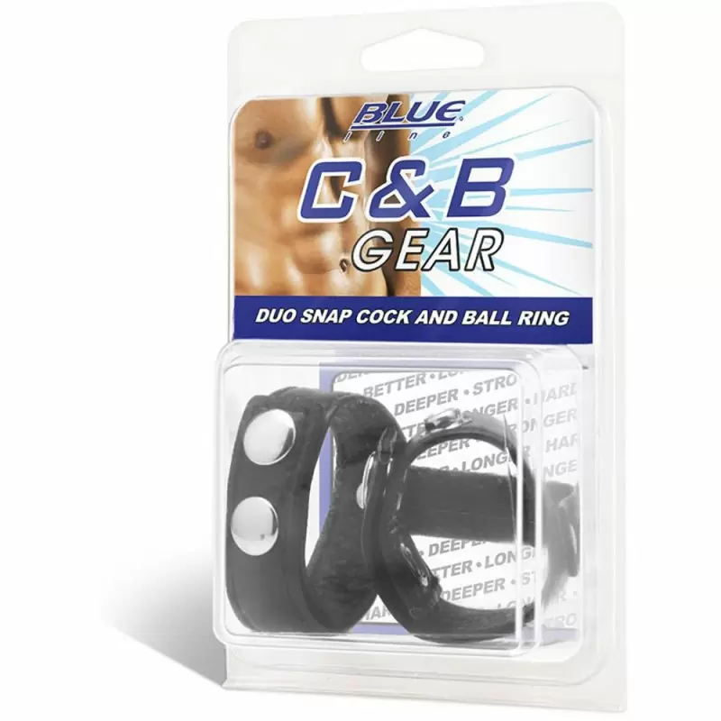 Двойное кольцо на пенис с металлическими клепками Blueline Duo Snap Cock And Ball Ring – чёрный