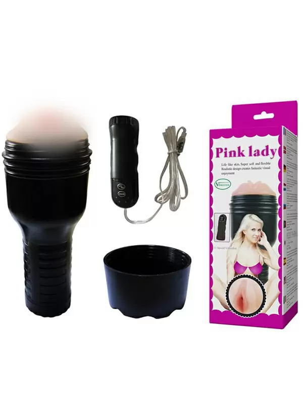 Реалистичная вагина в футляре Pink Lady с вибрацией и проводным пультом – телесный