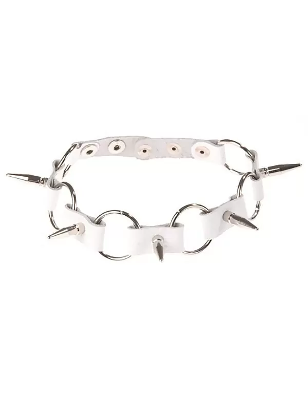 Кожаный ошейник Sitabella с кольцами и шипами – белый