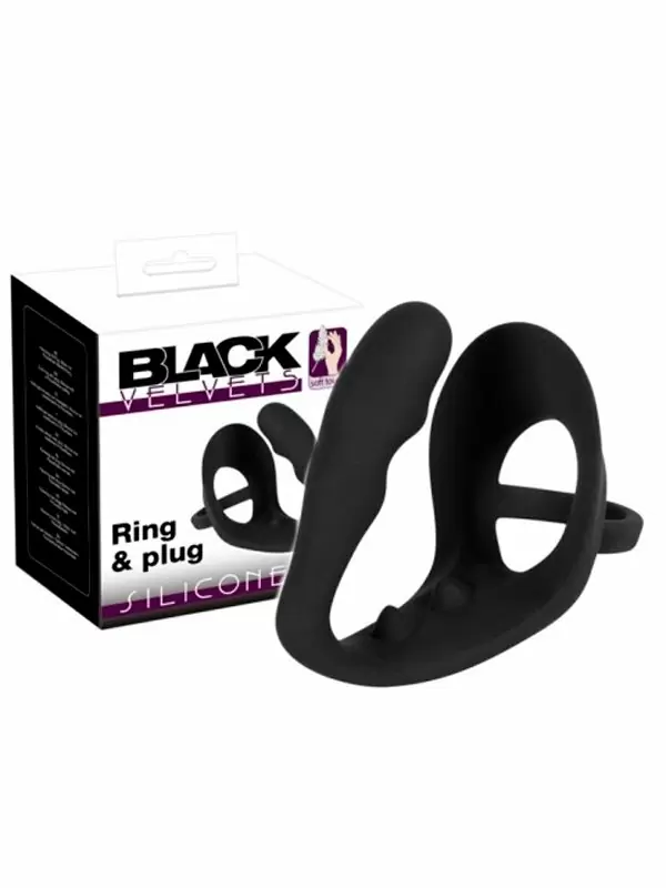 Стимулятор простаты Orion Penisring, с эрекционным кольцом и подхватом мошонки, 9 см, силикон, черный