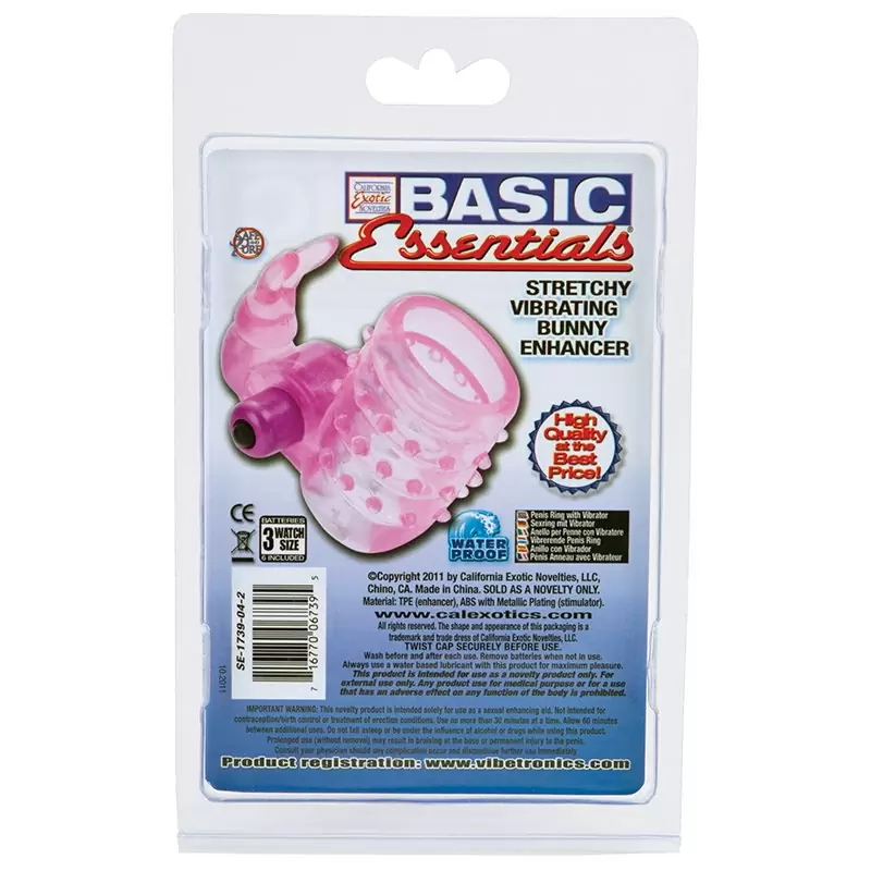 Стимулирующая насадка Basic Essential Stretchy Vibrating Bunny Enhancer – розовый