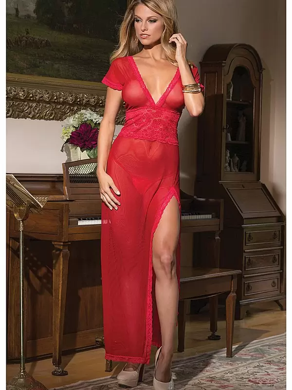 Пеньюар Coquette с глубоким декольте и короткими рукавами – красный