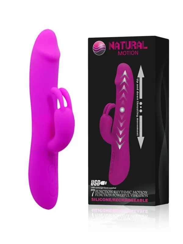 Водонепроницаемый вибратор двойного действия Natural Motion с возвратно-поступательными движениями – розовый