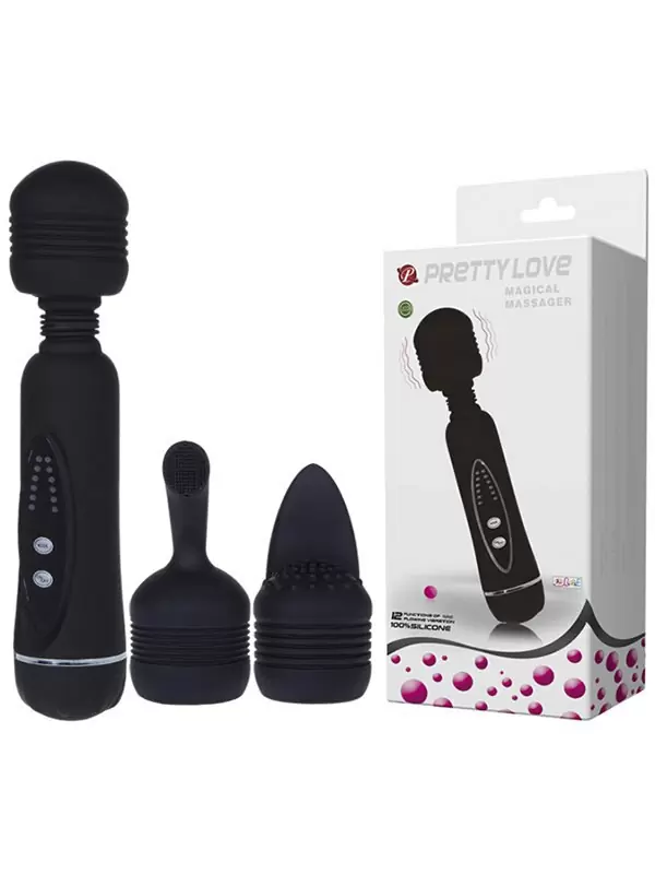 Водонепроницаемый массажер для тела Magical Massager с мощной вибрацией и 2-мя сменными насадками – черный 