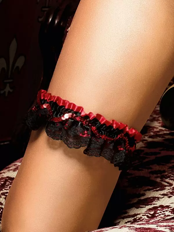 Блестящая подвязка из кружева и сатина Accessoires Baci Lingerie Black Label