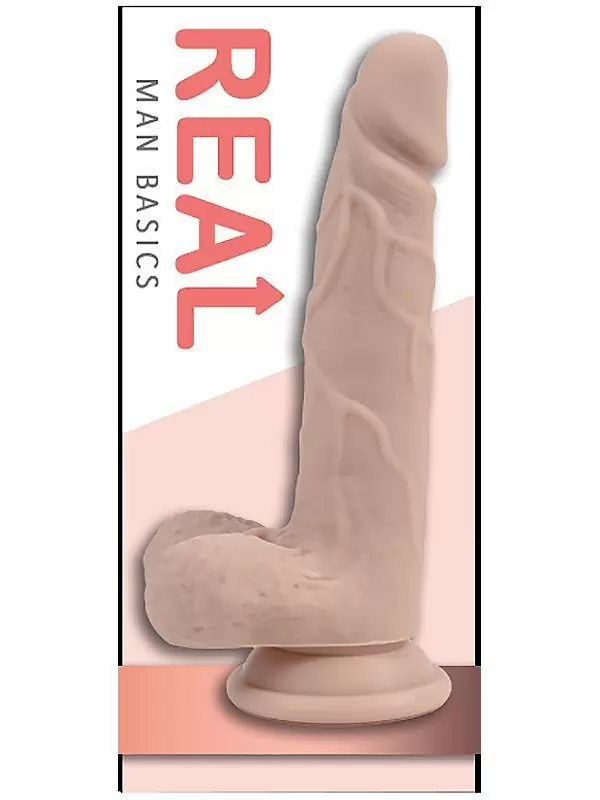 Реалистичный фаллоимитатор с мошонкой Real Man на присоске 17,5 х 3,5 см – телесный