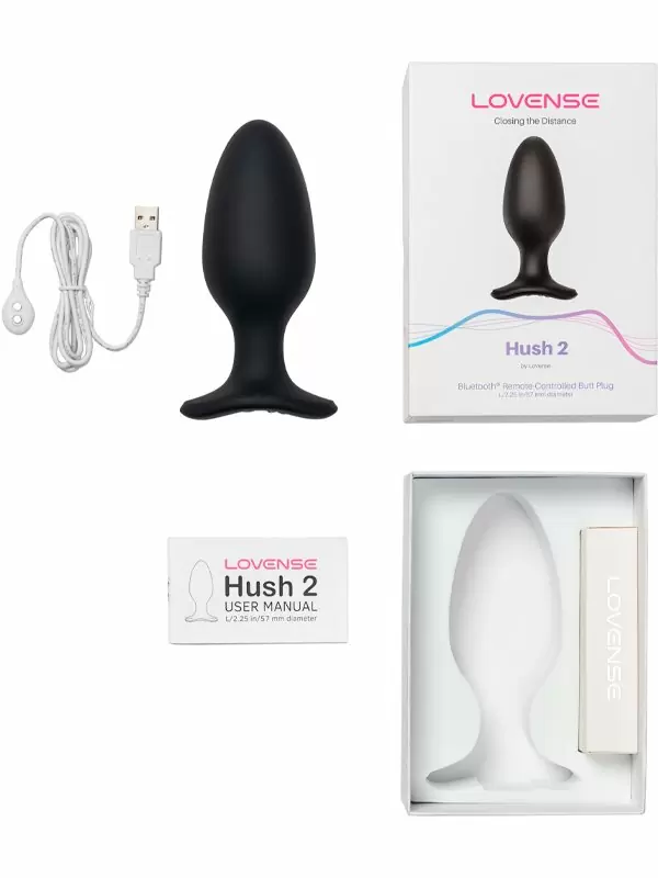 Инновационная анальная вибропробка, LOVENSE Hush 2, 17 см, управление через приложение, 7 режимов, размер L, черный