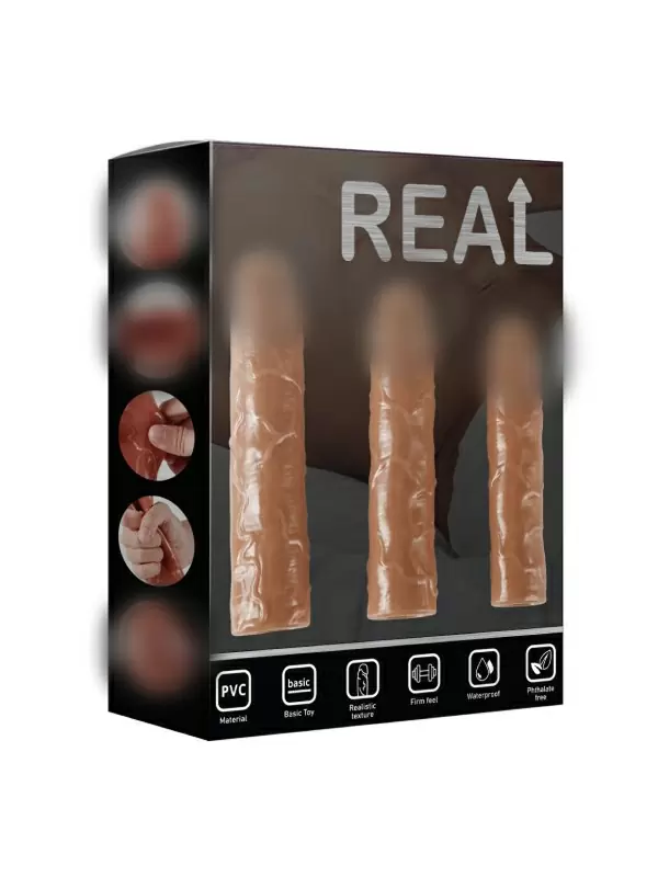 Набор увеличивающих насадок REAL, 15,5 - 19 см, ТПЕ, телесный 