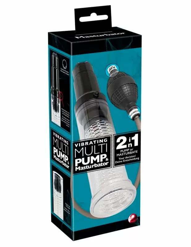 Нереалистичная вибропомпа-мастурбатор Orion Vibrating Multi Pump &amp Masturbator, 34 см, 5 скоростей, черный с прозрачным