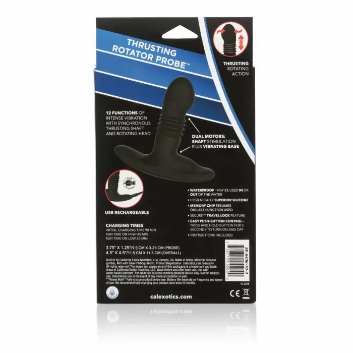 Стимулятор простаты Thrusting Rotator Probe, 9 см, с режимом имитации фрикций, черный