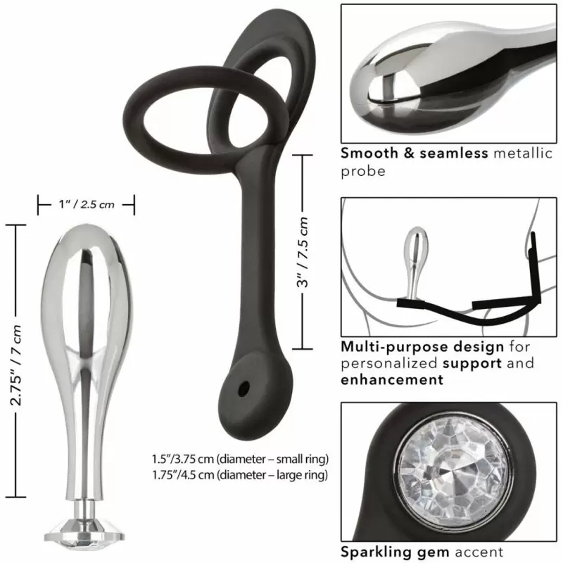 Алюминиевая анальная пробка с эрекционным кольцом STARFUCKER TEARDROP PLUG, с подхватом мошонки, 7 см, диаметр 2,5 см