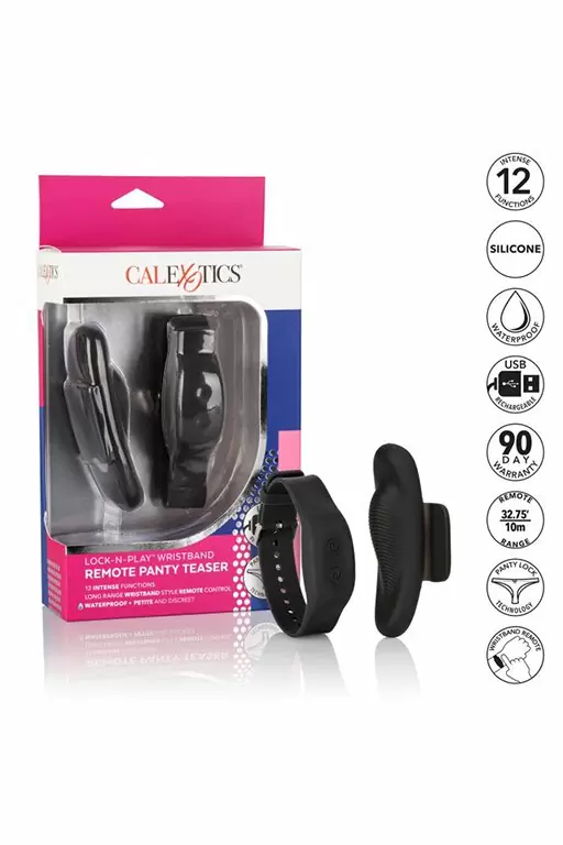 Носимый стимулятор клитора Lock-N-Play Wristband Remote Panty Teaser, с пультом Д/У, 12 режимов, 9,5 см, черный