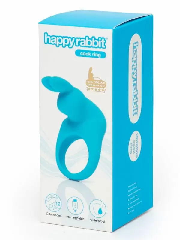 Эрекционное виброкольцо Happy Rabbit, 12 режимов, с ушками, синее