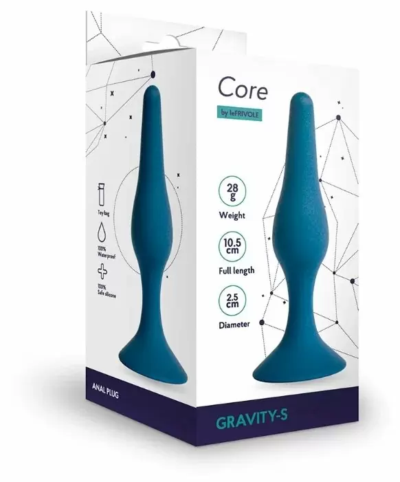 Анальная пробка Gravity синего цвета, размер S