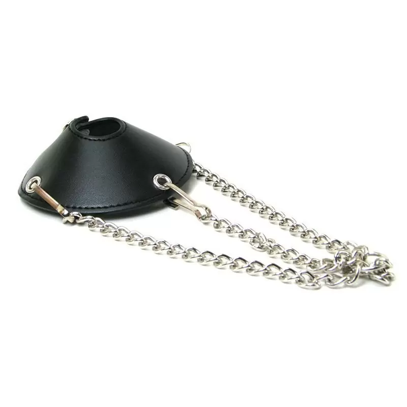 Кожаная утяжка для мошонки Parachute Ball Stretcher с цепочками – черный