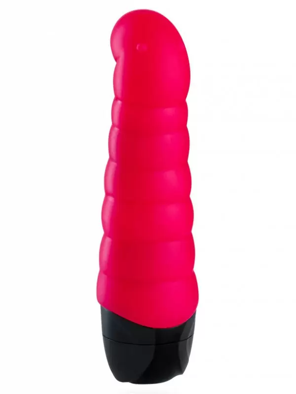 Ребристый вибратор Fun Factory Little Paul, с изогнутой головкой, 14 см, красный