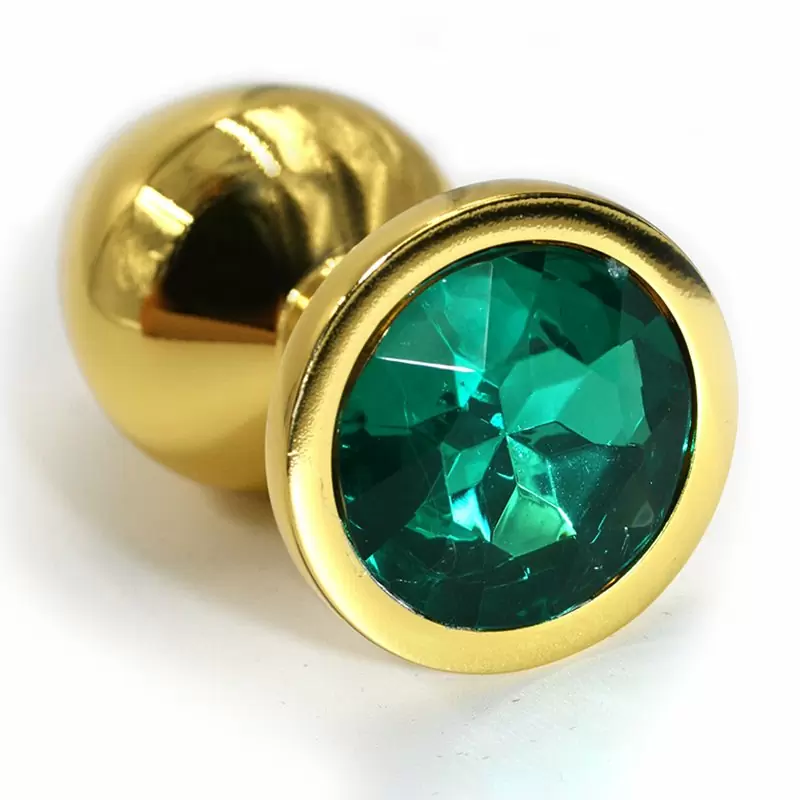 Маленькая алюминиевая анальная пробка Kanikule Small с кристаллом – золотистый с изумрудным