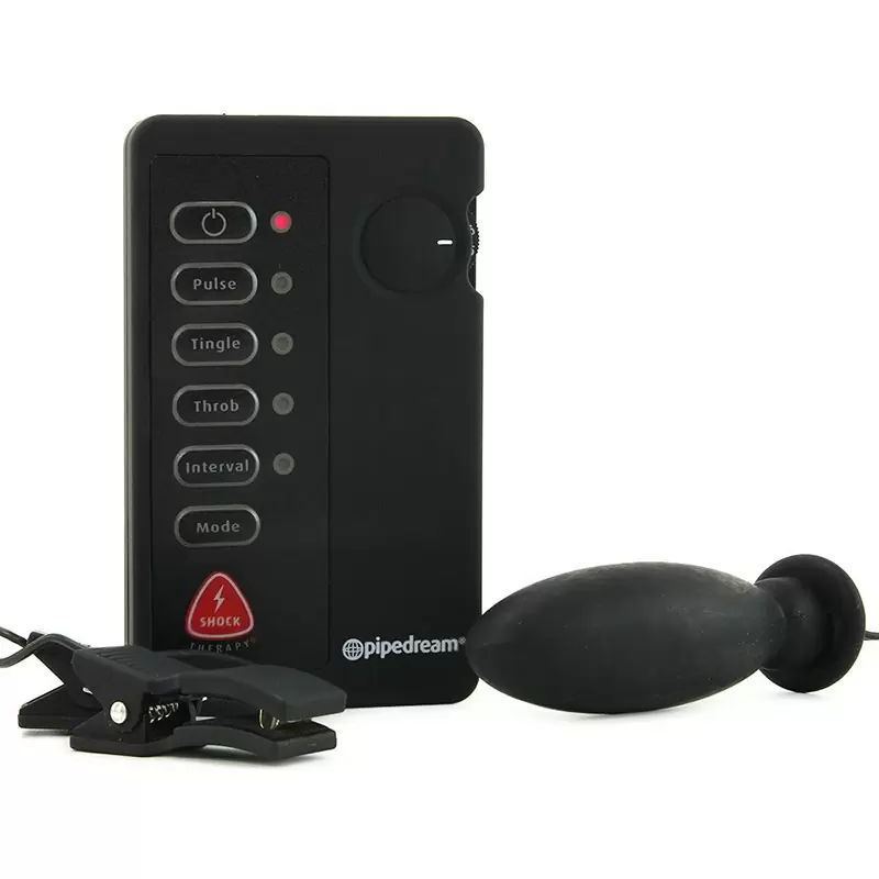 Набор электростимуляторов Shock Therapy анальная пробка и зажимы на соски – черный