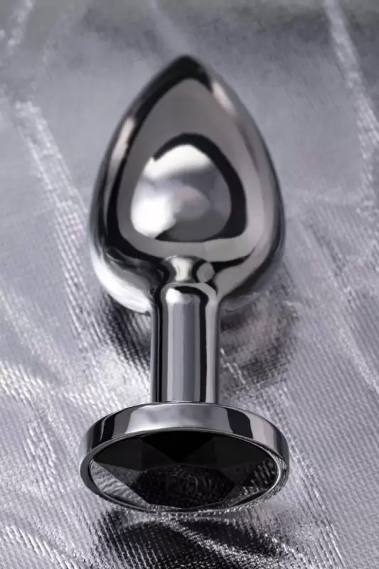 Маленькая изящная анальная пробка TOYFA с кристаллом цвета турмалина - серебристый с черным