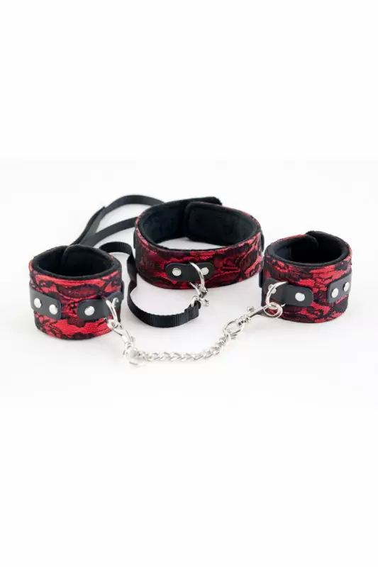Кружевной набор ошейник и наручники TOYFA Marcus – красный