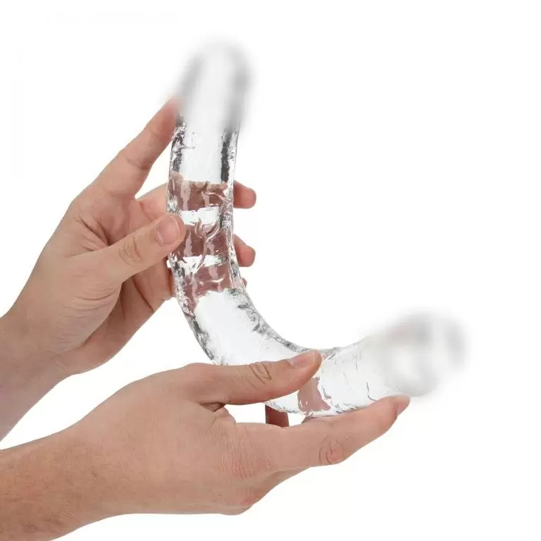 Реалистичный фаллоимитатор Shots toys, 34 см, двусторонний, прозрачный