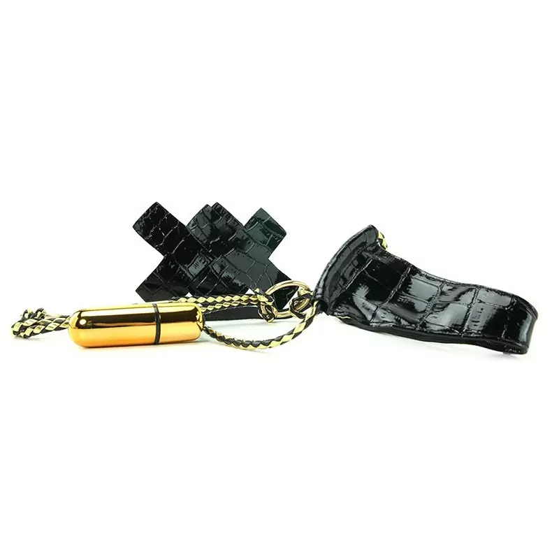 G-стринги Vibrating Micro G-String Set с вибрацией – черные с золотом