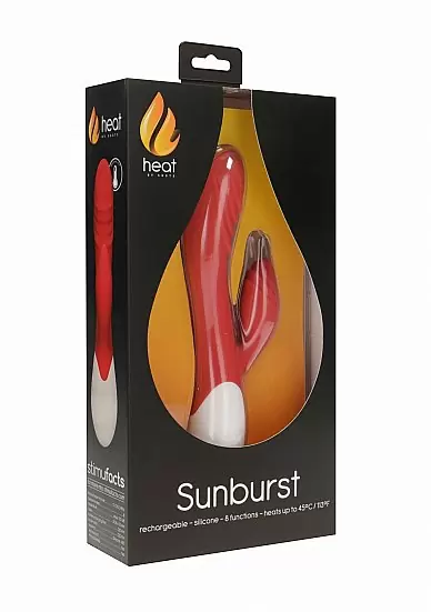 Рельефный вибратор-кролик Sunburst Rechargeable Heating G-Spot Rabbit, с функцией нагрева, 20,8 см, красный