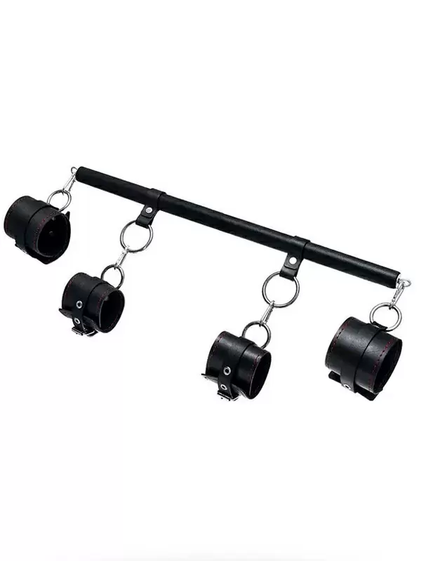 Комплект бондажный Pecado BDSM, 4 точки фиксации, распорка, наручники, оковы, натуральная кожа, черный