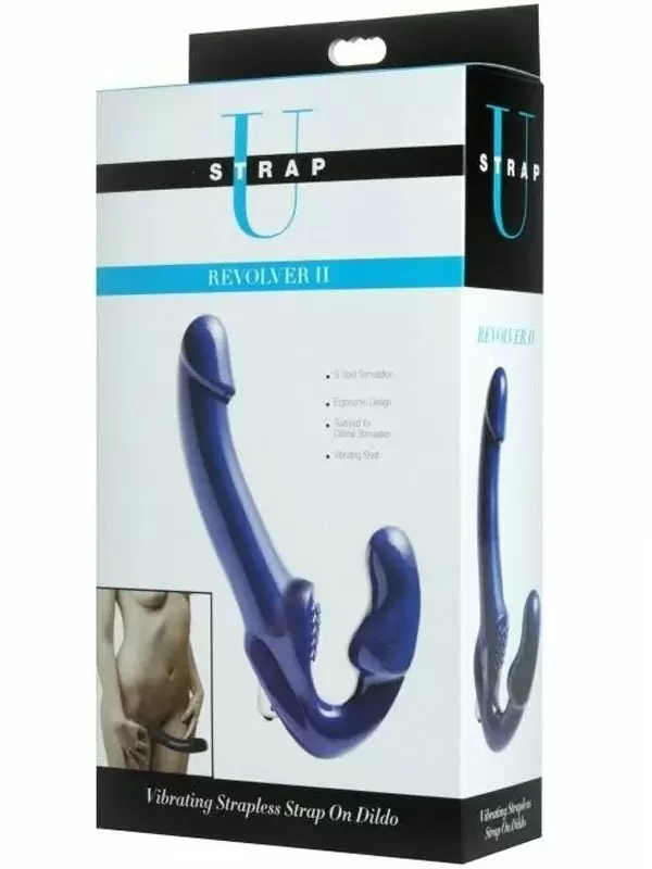 Анатомический страпон Revolver II Strap U, безремневой, 25 см, латекс, синий