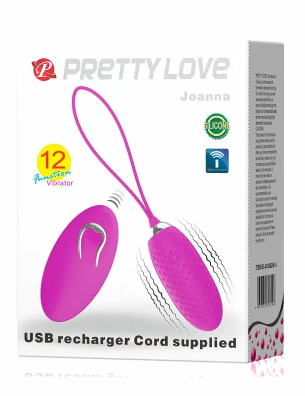 Ребристое виброяйцо PrettyLove Joanne, с пультом Д/У, 7,2 см, 12 режимов, фиолетовый