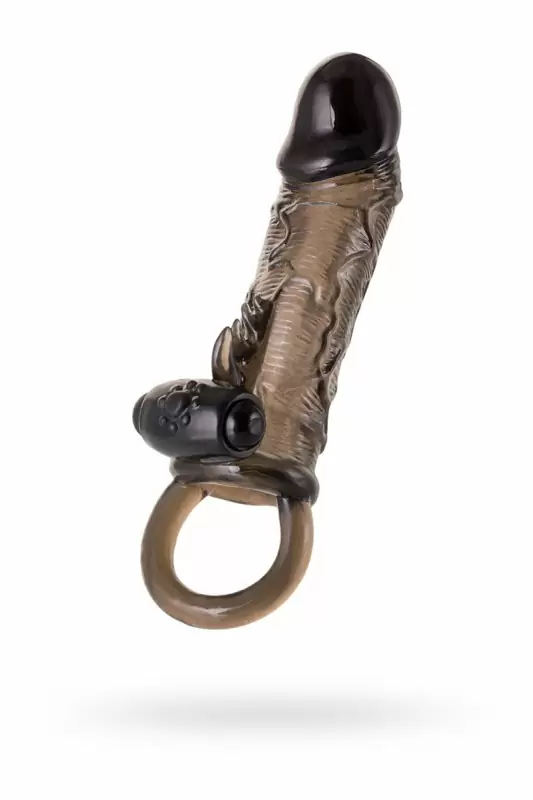 Увеличивающая насадка на пенис TOYFA XLover с вибрацией и кольцом на мошонку – серый