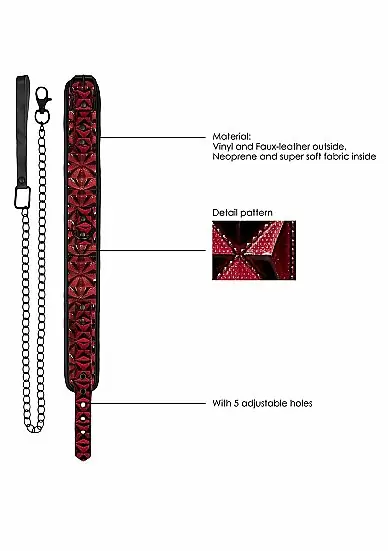 Широкий ошейник Luxury Collar with Leash бордовый