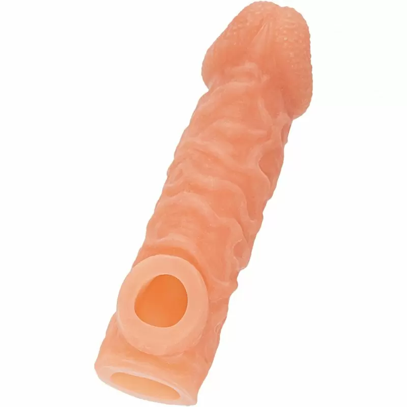 Реалистичная насадка на пенис с имитацией пирсинга и отверстием для мошонки «Cock sleeve» (средняя), Kokos