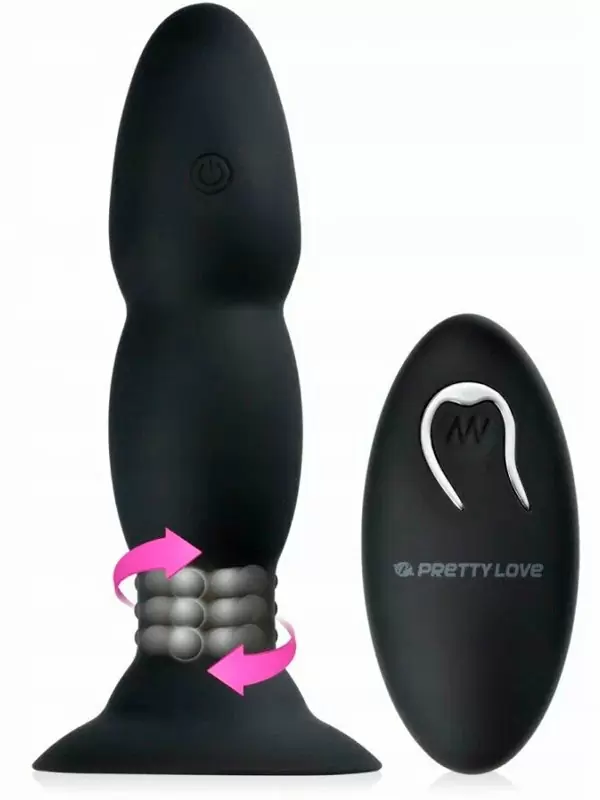 Анальная пробка Pretty Love, 14 см, 4 режима, с ротацией, с пультом Д/У, черный
