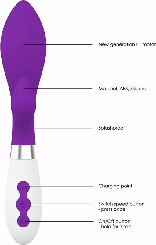 Изогнутый вибратор-кролик Achelois, 21,7 см, 10 скоростей, фиолетовый с белым