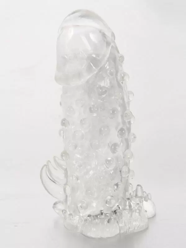 Насадка-удлинитель с закрытой головкой Brave Man с пупырышками и усиками – прозрачный